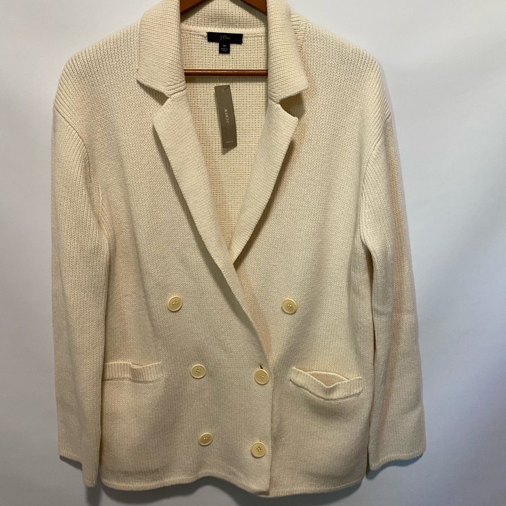 J. Crew Ivory Knit Cardigan Double-Breasted Sweater Blazer